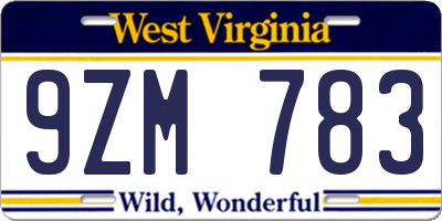 WV license plate 9ZM783