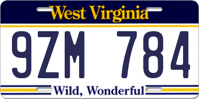 WV license plate 9ZM784