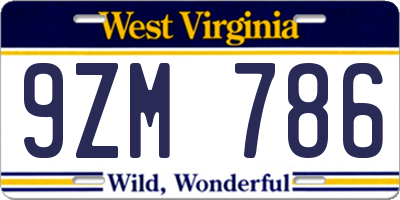 WV license plate 9ZM786
