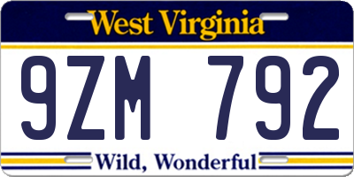 WV license plate 9ZM792