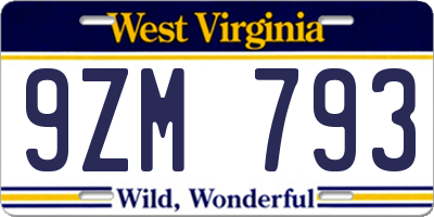 WV license plate 9ZM793