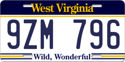 WV license plate 9ZM796