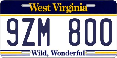 WV license plate 9ZM800
