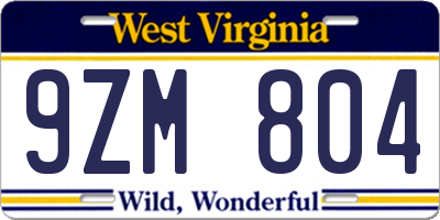 WV license plate 9ZM804