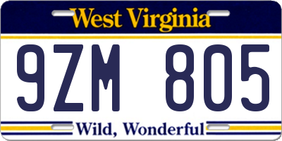 WV license plate 9ZM805
