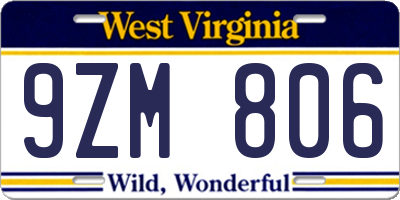 WV license plate 9ZM806