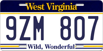 WV license plate 9ZM807