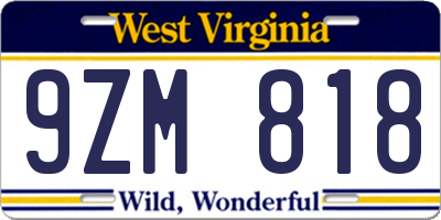WV license plate 9ZM818