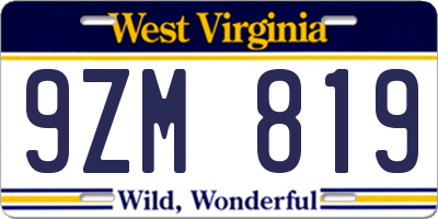 WV license plate 9ZM819
