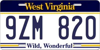 WV license plate 9ZM820