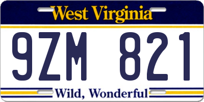 WV license plate 9ZM821