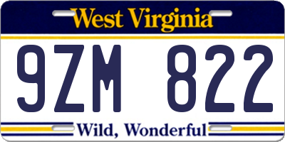 WV license plate 9ZM822