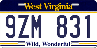 WV license plate 9ZM831