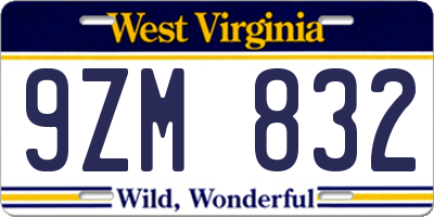WV license plate 9ZM832