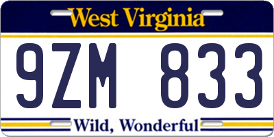 WV license plate 9ZM833