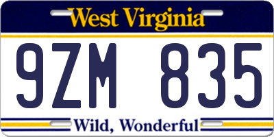 WV license plate 9ZM835
