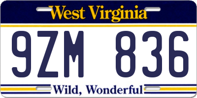WV license plate 9ZM836