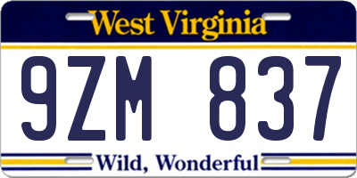 WV license plate 9ZM837