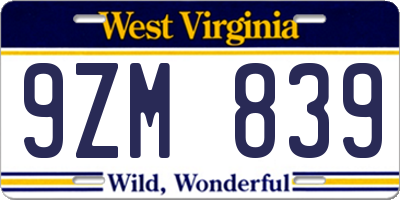 WV license plate 9ZM839