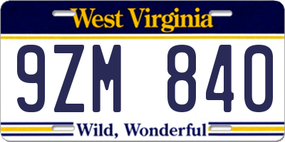 WV license plate 9ZM840