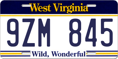 WV license plate 9ZM845