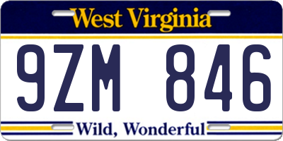 WV license plate 9ZM846