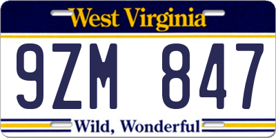 WV license plate 9ZM847