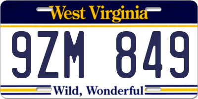 WV license plate 9ZM849