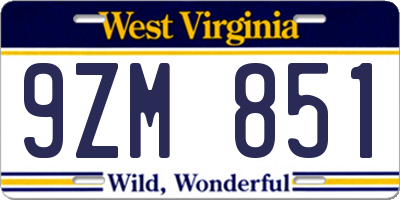 WV license plate 9ZM851