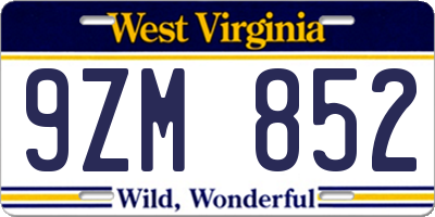 WV license plate 9ZM852