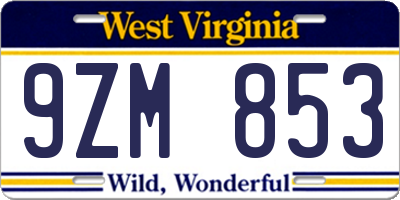 WV license plate 9ZM853