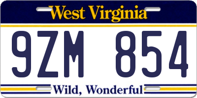 WV license plate 9ZM854