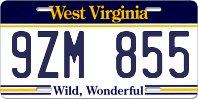 WV license plate 9ZM855