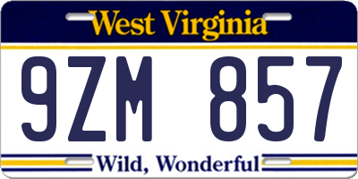 WV license plate 9ZM857