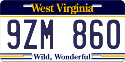 WV license plate 9ZM860