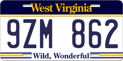 WV license plate 9ZM862