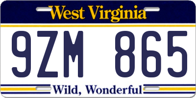 WV license plate 9ZM865