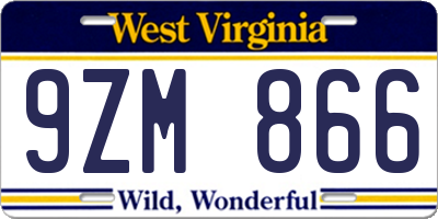 WV license plate 9ZM866