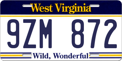 WV license plate 9ZM872