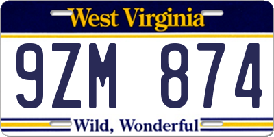 WV license plate 9ZM874