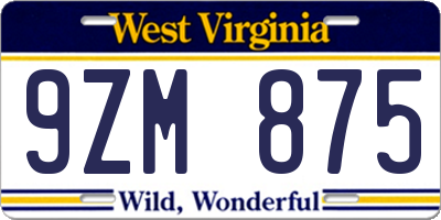 WV license plate 9ZM875