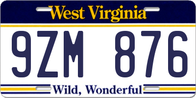 WV license plate 9ZM876