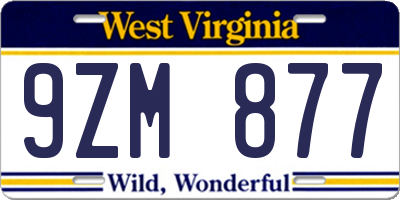 WV license plate 9ZM877