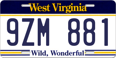 WV license plate 9ZM881