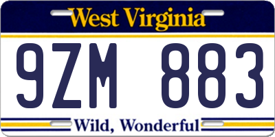 WV license plate 9ZM883