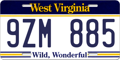 WV license plate 9ZM885