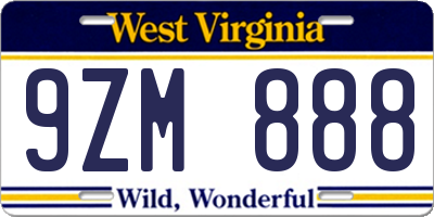 WV license plate 9ZM888