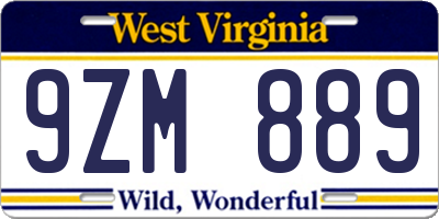 WV license plate 9ZM889