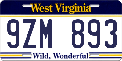 WV license plate 9ZM893