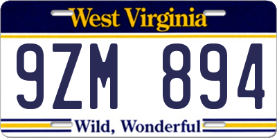 WV license plate 9ZM894